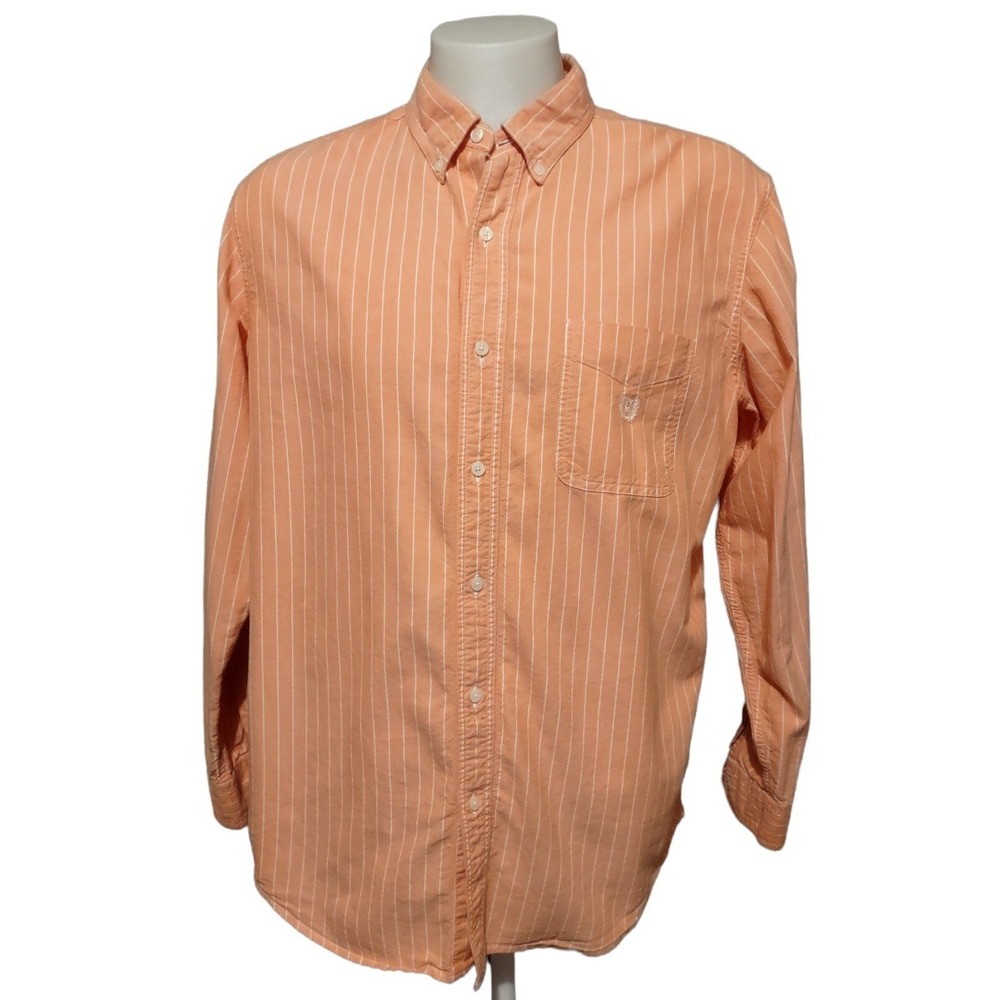 Chaps Shirt Men's XL Orange Pinstripe Long Sleeve Button Down Preppy Norm Core
